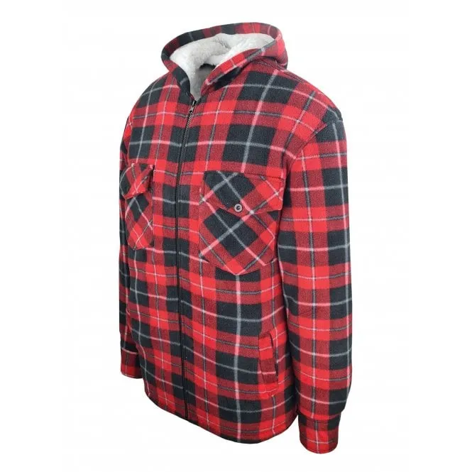 Hazy Blue Kids Sherpa Fleece Lined Checked Hooded Shirt - Robbo