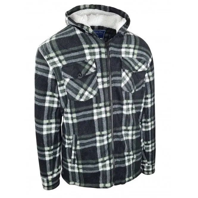 Hazy Blue Kids Sherpa Fleece Lined Checked Hooded Shirt - Robbo