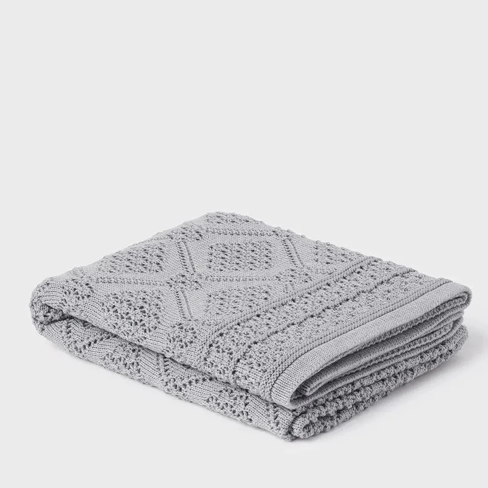 Heirloom Merino Baby Blanket Geometric Pattern - Mid Grey