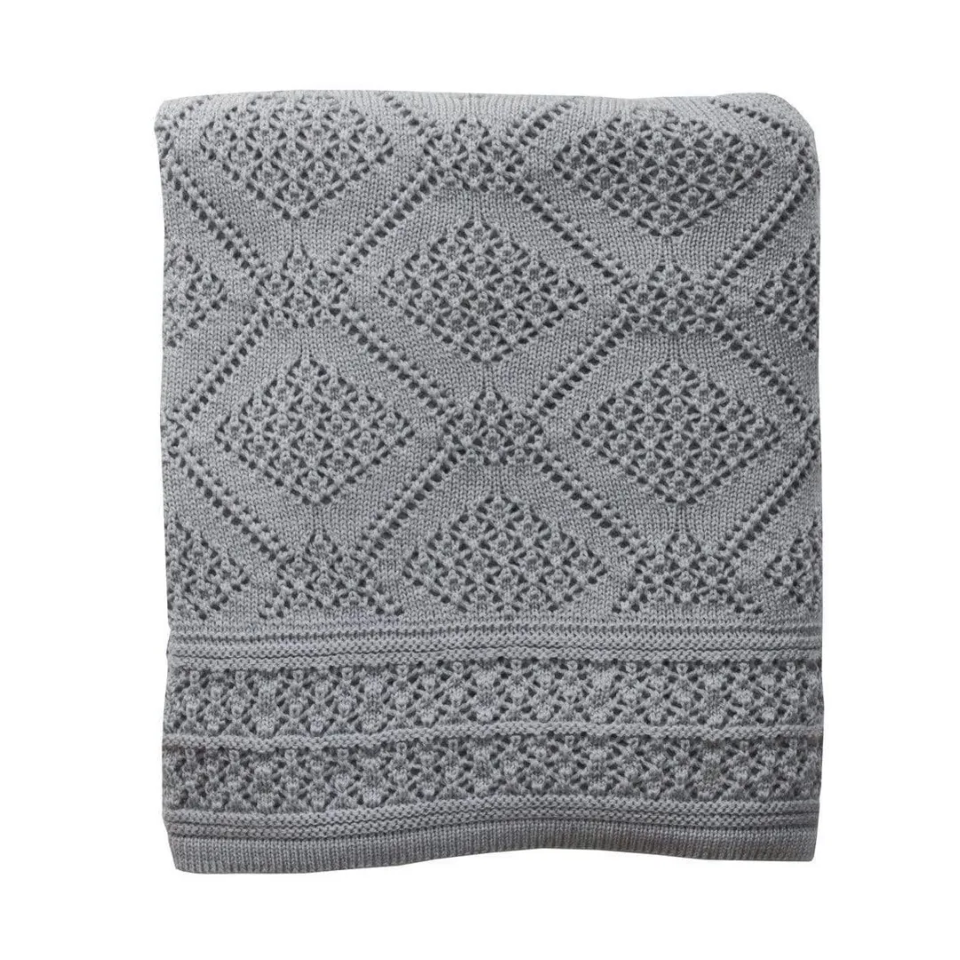 Heirloom Merino Baby Blanket Geometric Pattern - Mid Grey