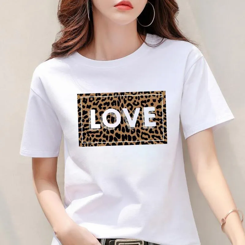 Modal Fabric Women's Leopard Print Heart Printing New Short Sleeve