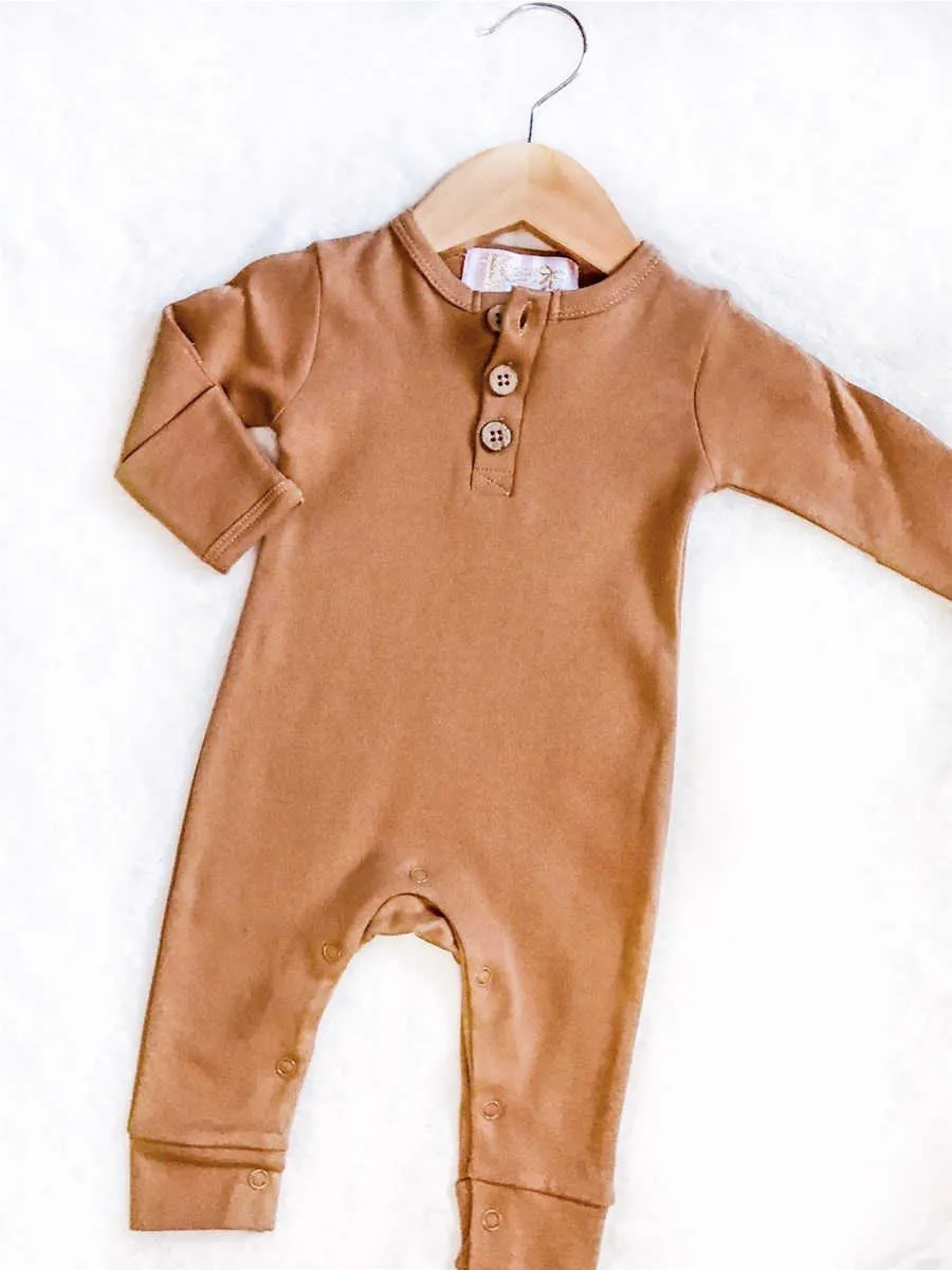 Organic Cotton Button Rompers - Sand, & Desert Sand Romper