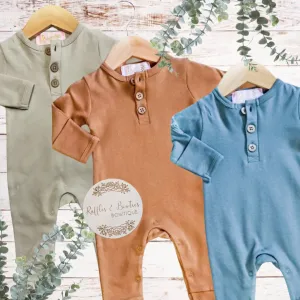 Organic Cotton Button Rompers - Sand, & Desert Sand Romper