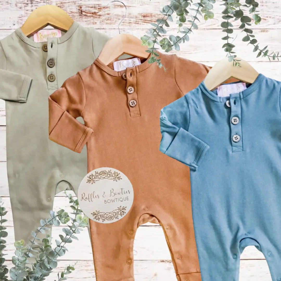 Organic Cotton Button Rompers - Sand, & Desert Sand Romper