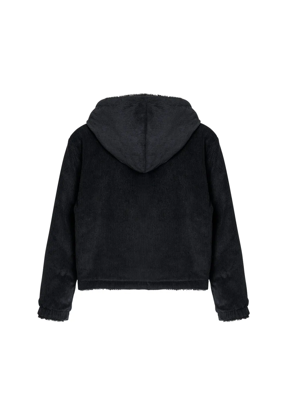 Reversible fleece crop hood zip-up black